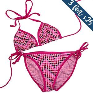 $5 CLEARANCE! Pink Polka Dot Triangle Halter String Bikini
